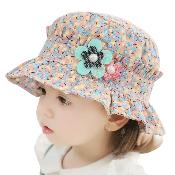 chapeau bébé fleuri bleu