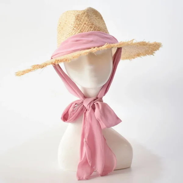 chapeau en raphia avec sangle foulard