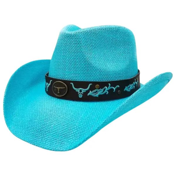 chapeau cowgirl bleu en paille