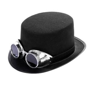 chapeau noir avec lunettes argentées